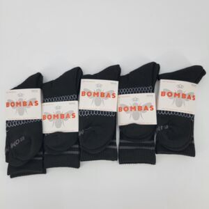 BOMBAS Lot Of 5 Pair Arch Support Antimicrobial Black Crew/Calf Socks M